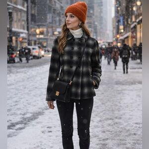 Gap Wool Plaid Coat Black XS